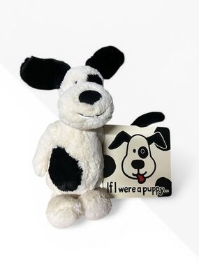 Jellycat Black & White Spot Puppy Plush Dog Toy and jellycat book
